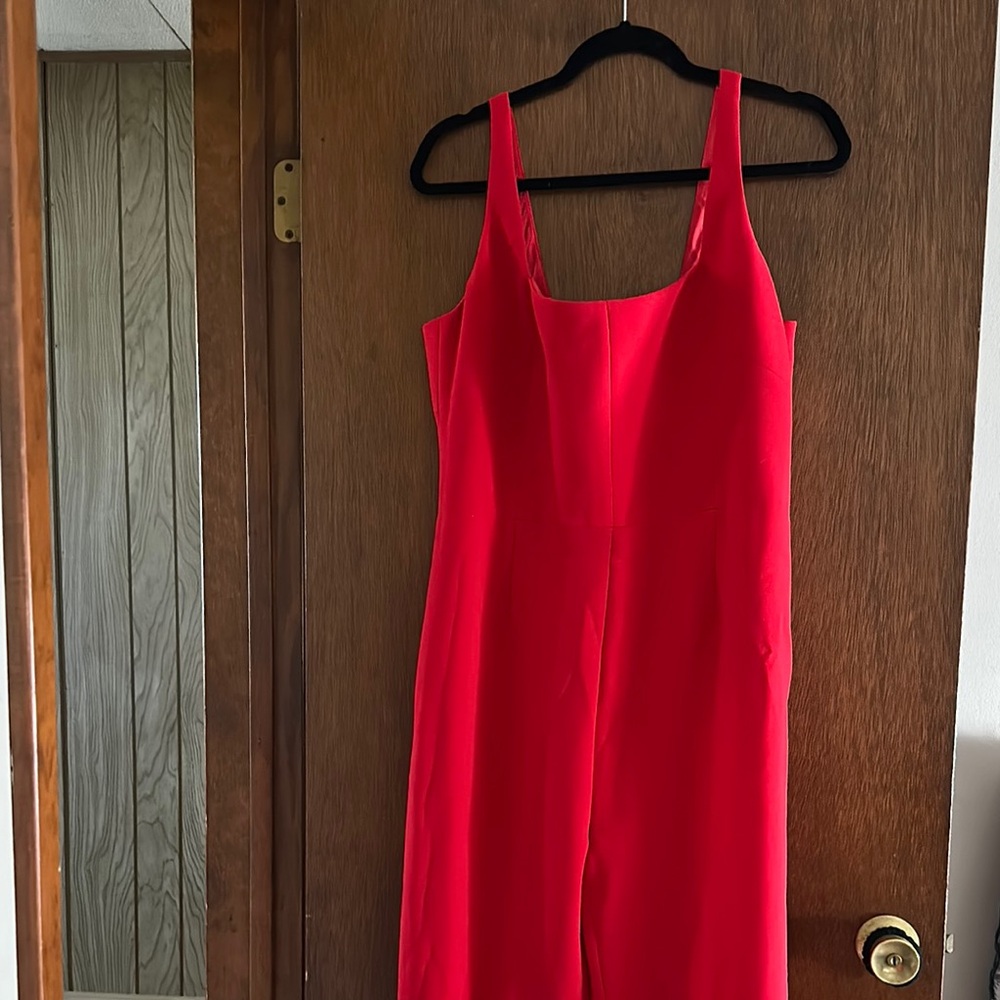 Sleek Red Jumpsuit with Thick Straps